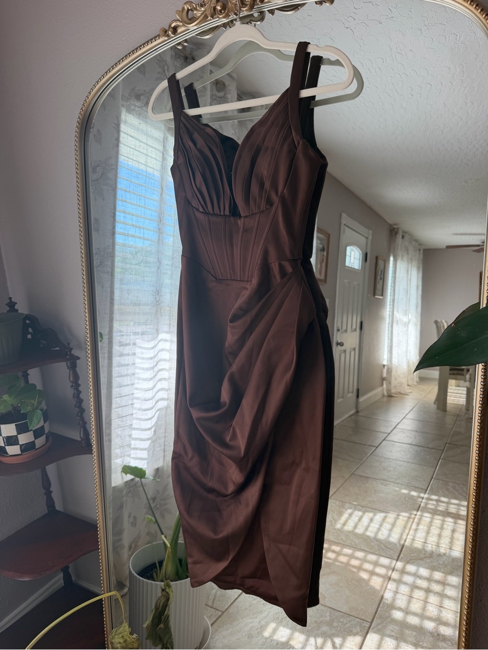House of CB Brown Draped Midi Dress